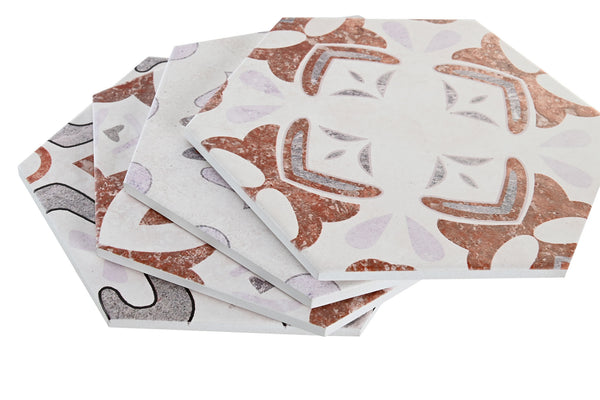 Set 4 posavasos azulejos hexagonales
