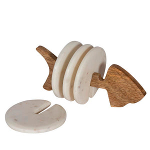 Set 4 posavasos pez madera y mármol