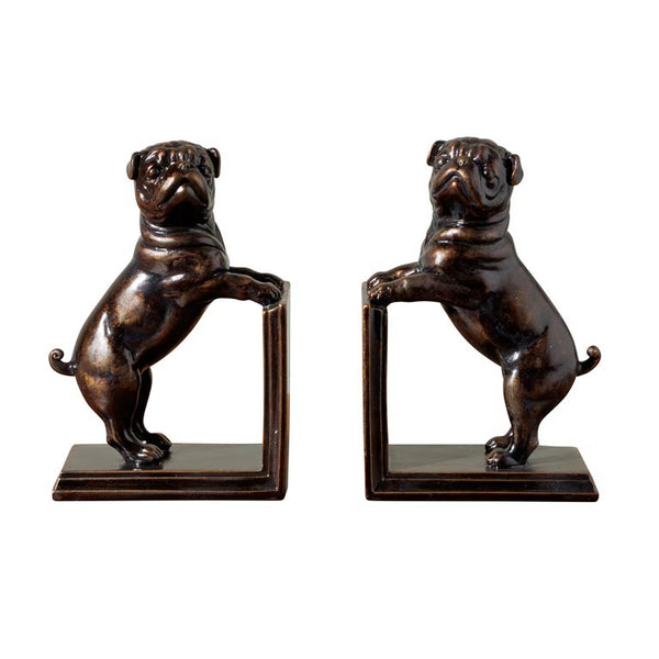Sujetalibros bulldog en resina con acabado bronce
