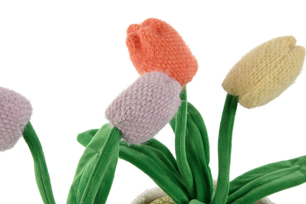Detalle de tulipanes de colores en tejido suave para sujetapuertas de tela - Brocantia