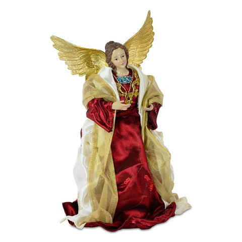 tope de árbol de Navidad con ángel dorado y vestido rojo
