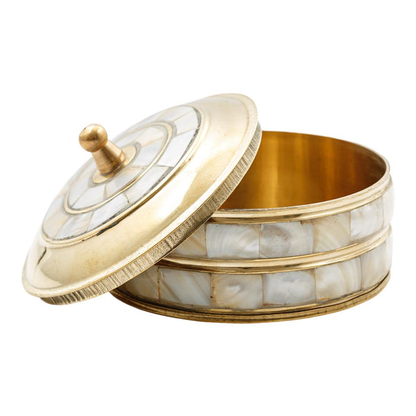 Cajita metal dorado y madre perla 2 filas