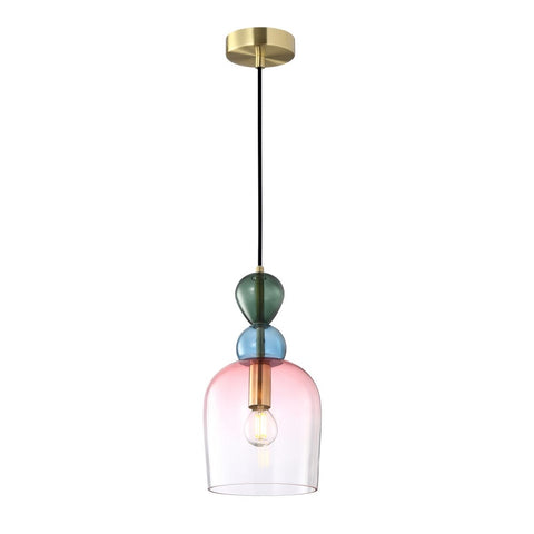 Lámpara cristal verde, azul y rosa
