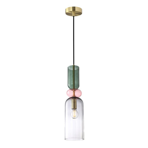 Lámpara cristal verde, rosa y gris