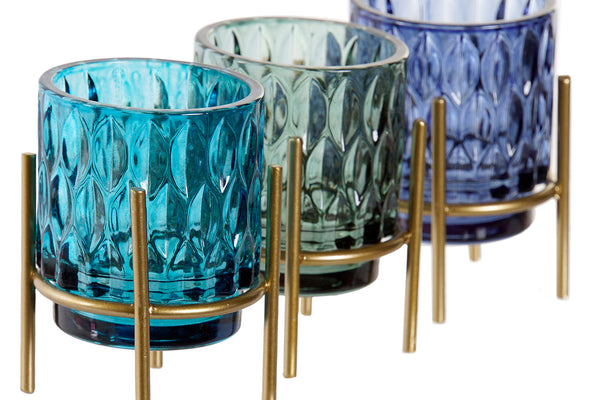 Portavelas cristal base metal