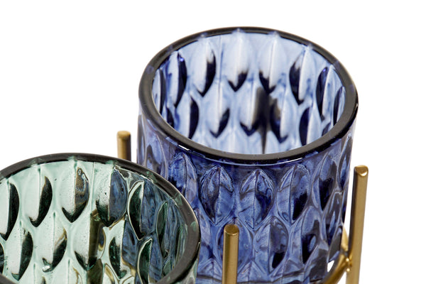 Portavelas cristal base metal